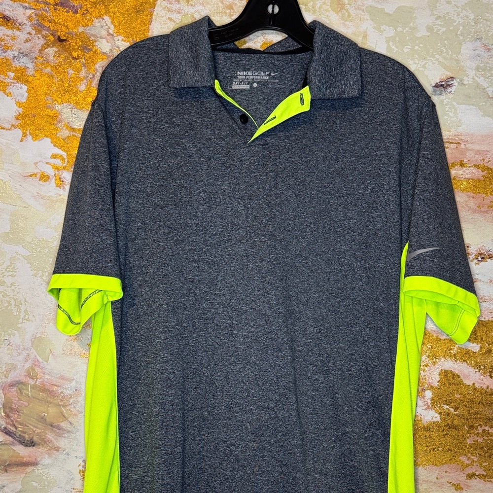 Nike Golf Men's Charcoal and Neon Yellow Polo Shirt